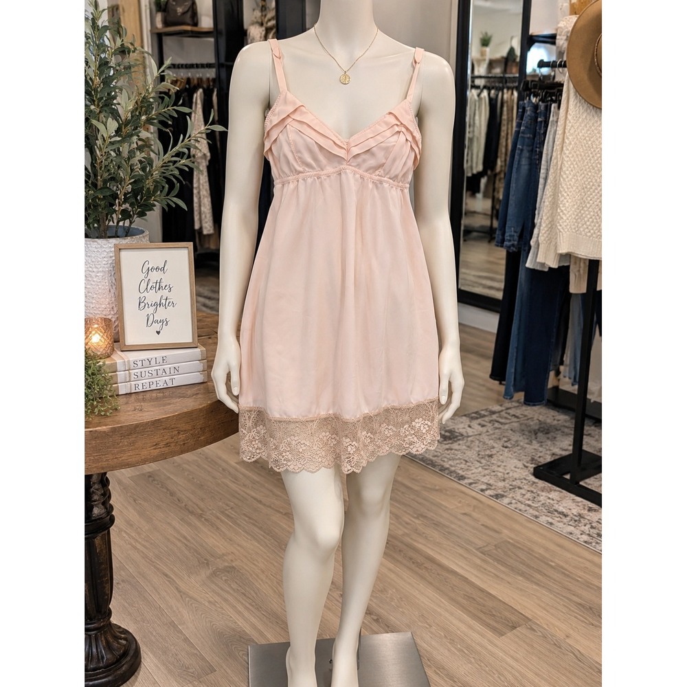 Underella Ella Moss Blush Lace Slip Dress L Coquette Babydoll